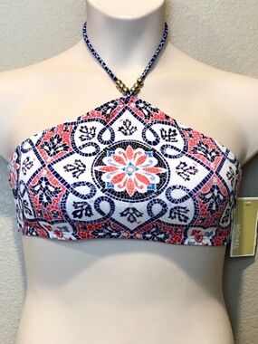 Michael Michael Kors's Sea Coral Beaded High Neck Bikini Halter Top Size L